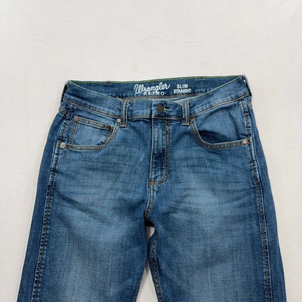 Wrangler Jeans Retro Slim Straight Stretch Blue Denim Mens 32X34